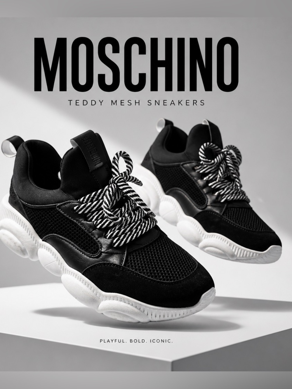 Moschino Teddy Bear Mesh black Sneakers shoes size 9 (39)